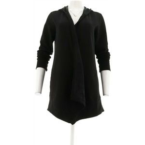 Denim & Co black lush wrap waterfall open cardigan